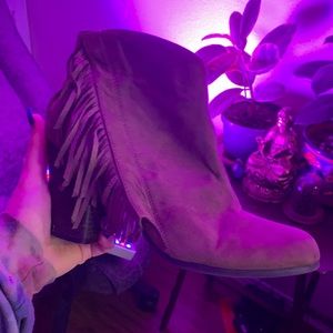 Tan fringed healed booties